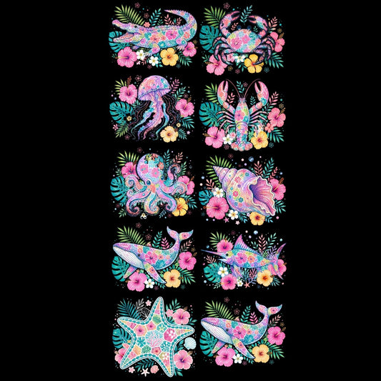 Floral Summer Animals Premade Gangsheet 10 Transfers
