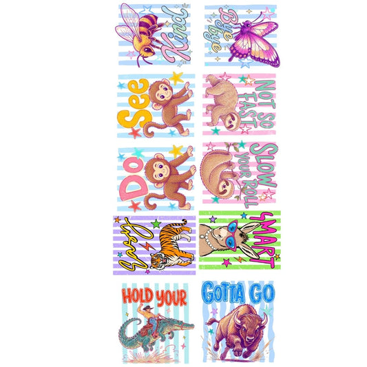 Funny Animals summer Premade Gangsheet 10 Adult Size Transfers