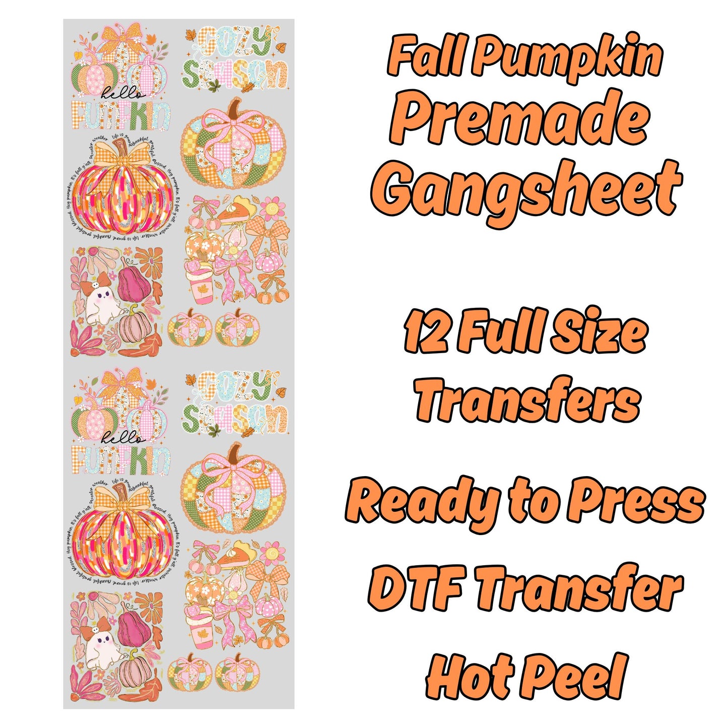 Fall pumpkin Premade DTF Gang Sheet-12 Adult Prints
