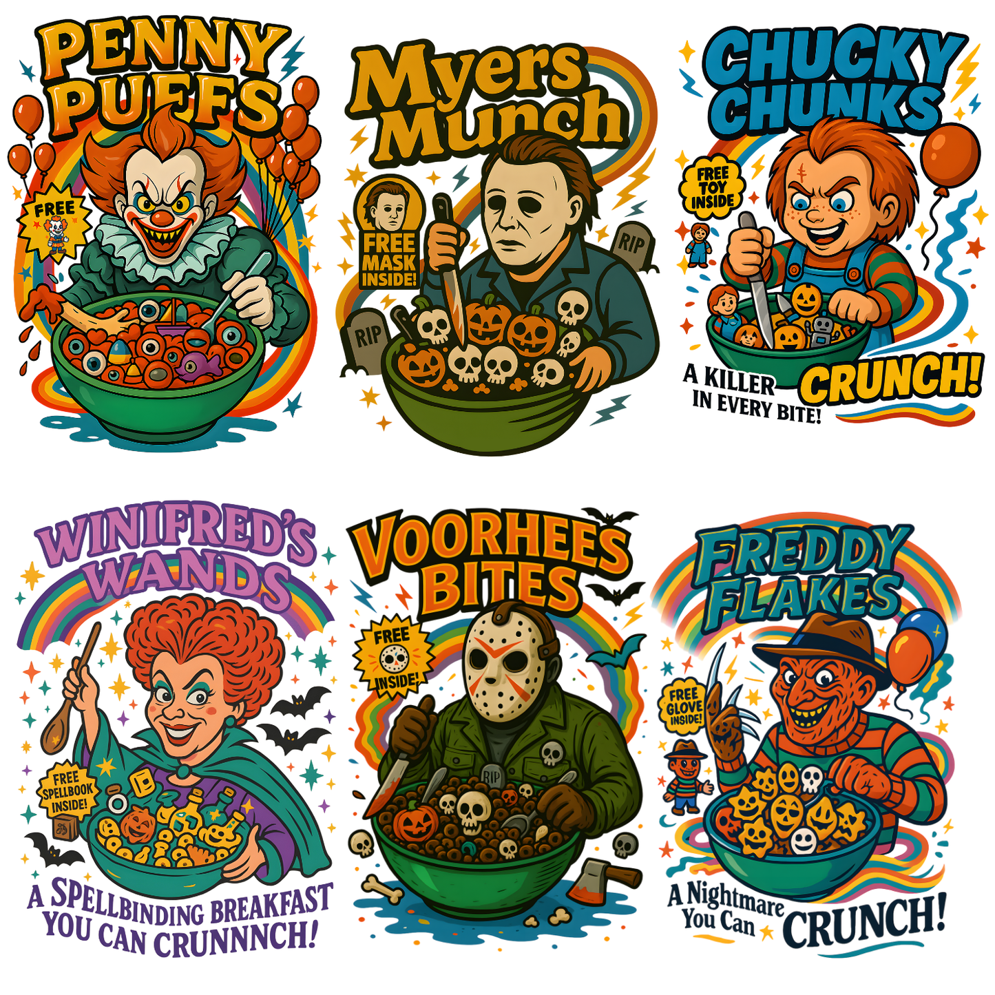 Funny Halloween Horror Characters Cereal Premade DTF gang sheet-7 Adults print