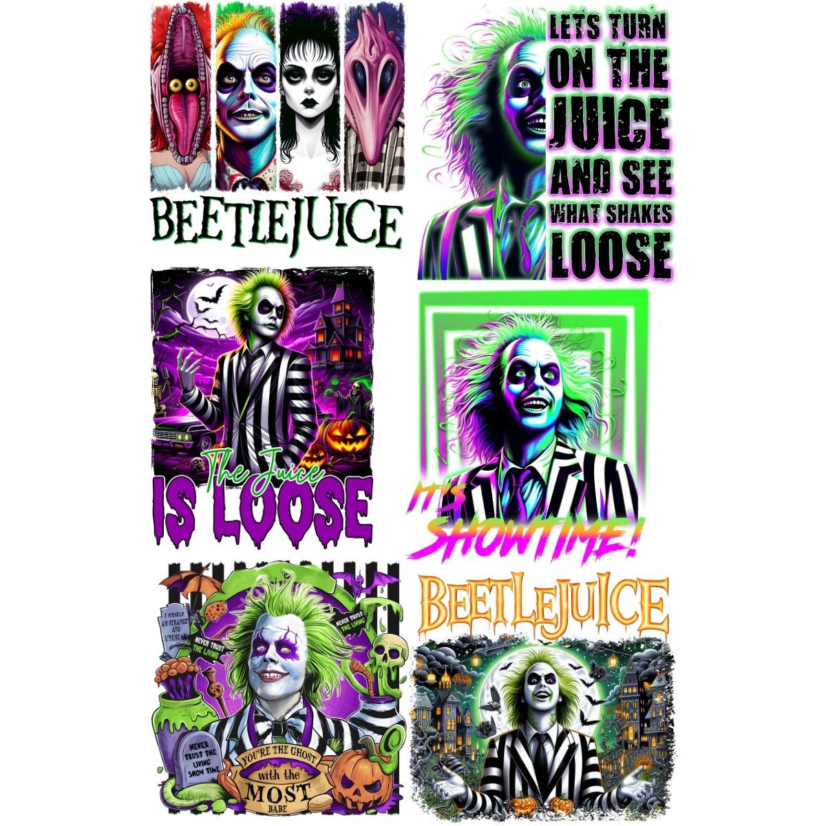 Beetlejuice premade DTF gang sheet, Halloween Prints, Halloween Transfers, Killer Halloween transfers, Spooky transfers, Thug Life Prints Anime Design Canvas Art