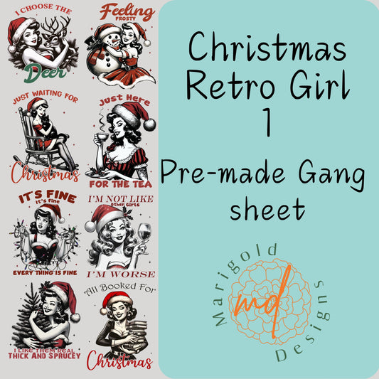 Christmas Retro Girl 1 Gang Sheet