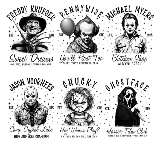 Halloween Horror Movie mini Characters premade DTF gang sheet-6 adult prints
