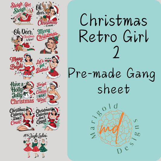 Christmas Retro Girl 2 Gang Sheet