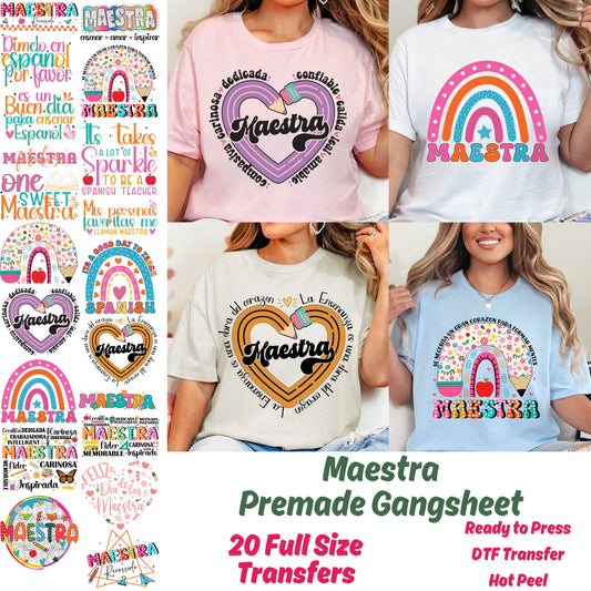 Maestra DTF Bundle, Retro Maestra Transfers, Teacher Life, Teach Love Inspire, Spanish Teacher, Teacher Appreciation Gift, Maestra Gangsheet