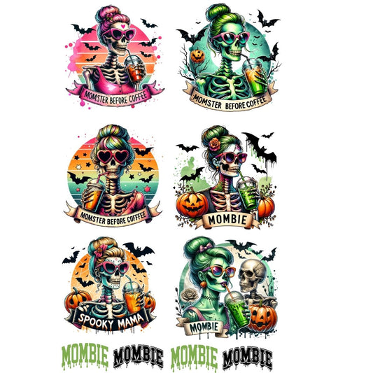 Mombie mini Halloween Skeletons DTF Gang Sheet-6 Adult Prints