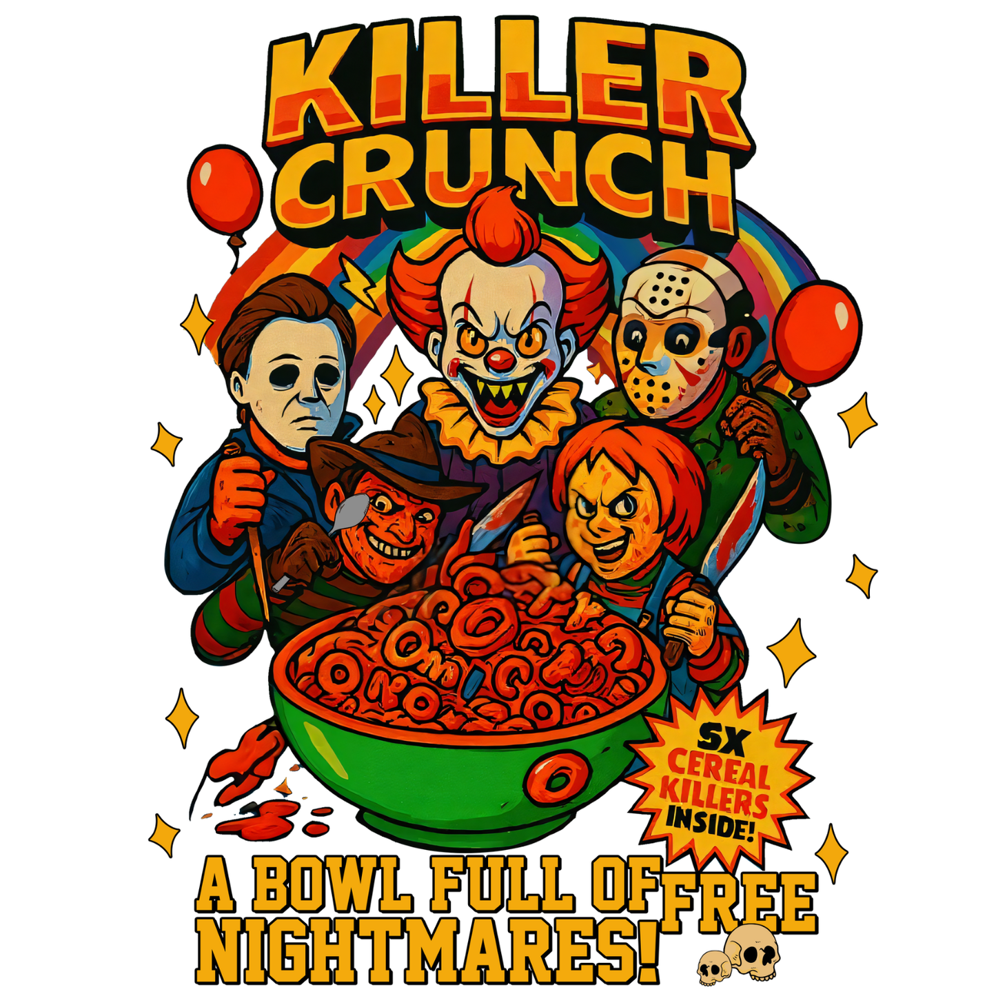 Funny Halloween Horror Characters Cereal Premade DTF gang sheet-7 Adults print