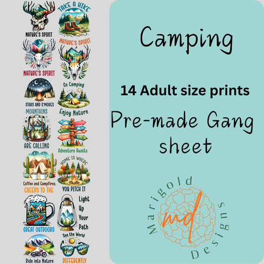 Camping DTF Gangsheet, Premade DTF gangsheet