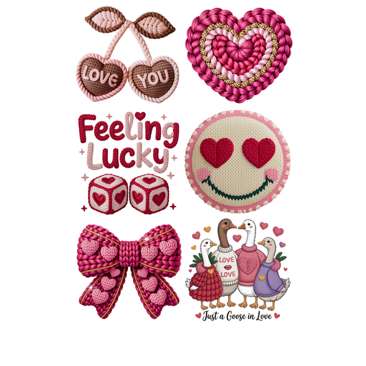 Faux Yarn Valentine Day 3 DTF Premade Gangsheet 6 Full Size Transfers