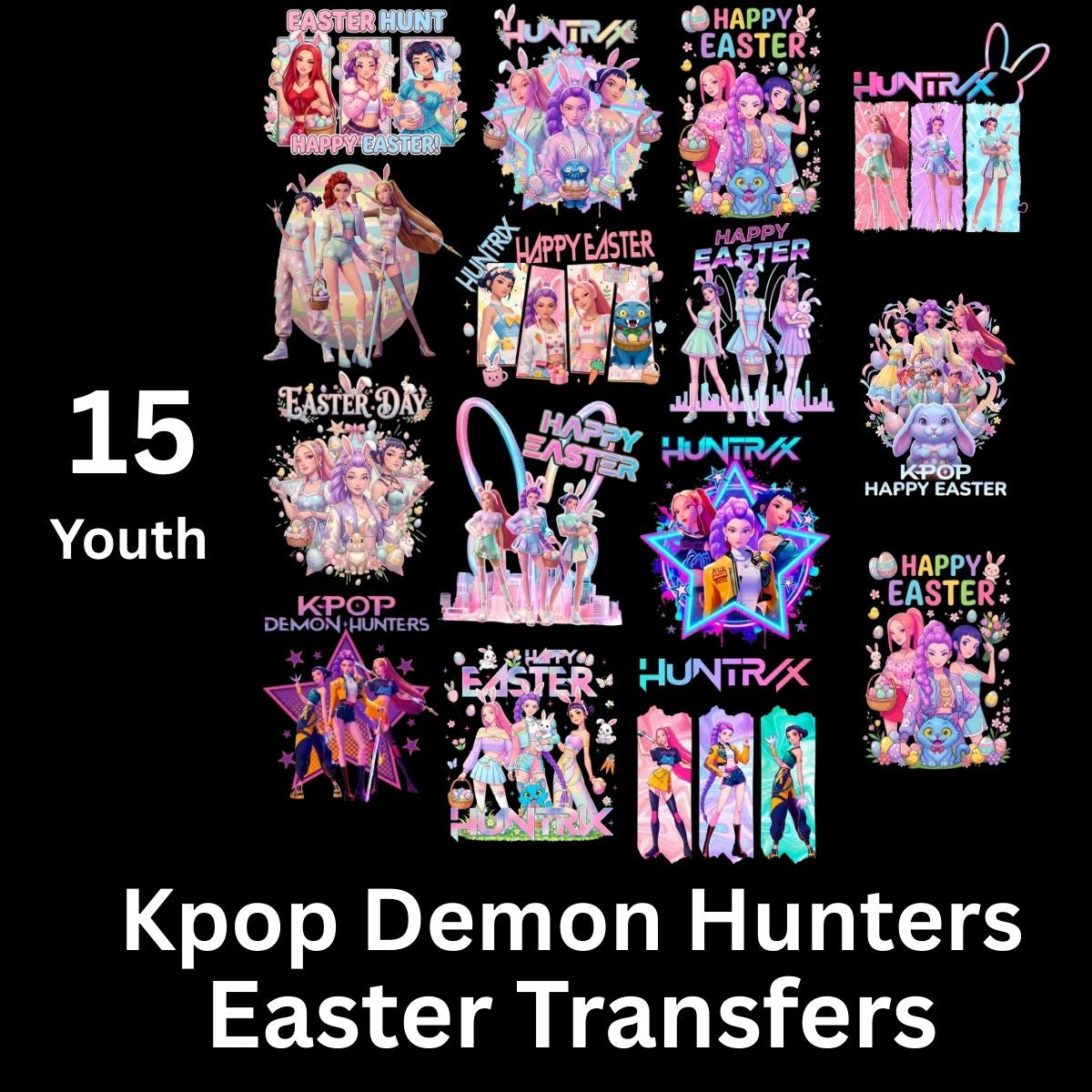 Huntrix Easter Kpop Demons Transfers for Youth