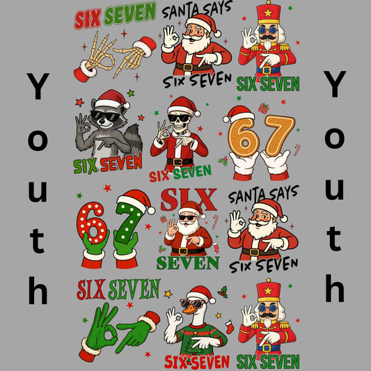 Six Seven Christmas Youth Premade Gangsheet 12 Transfers