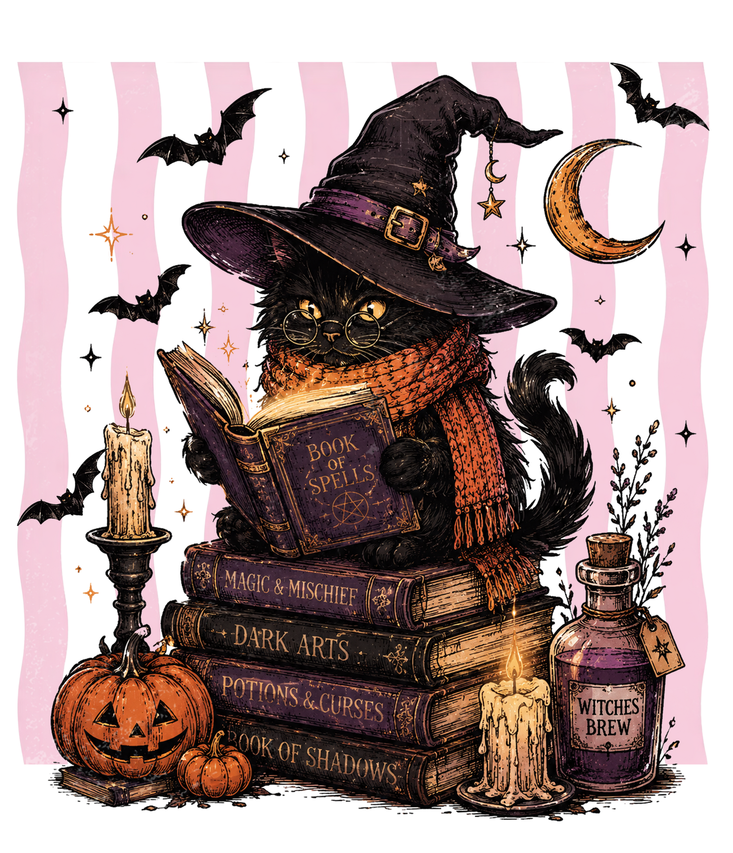 Witchy Cat with Books