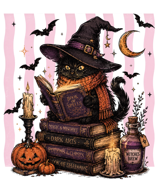 Witchy Cat with Books