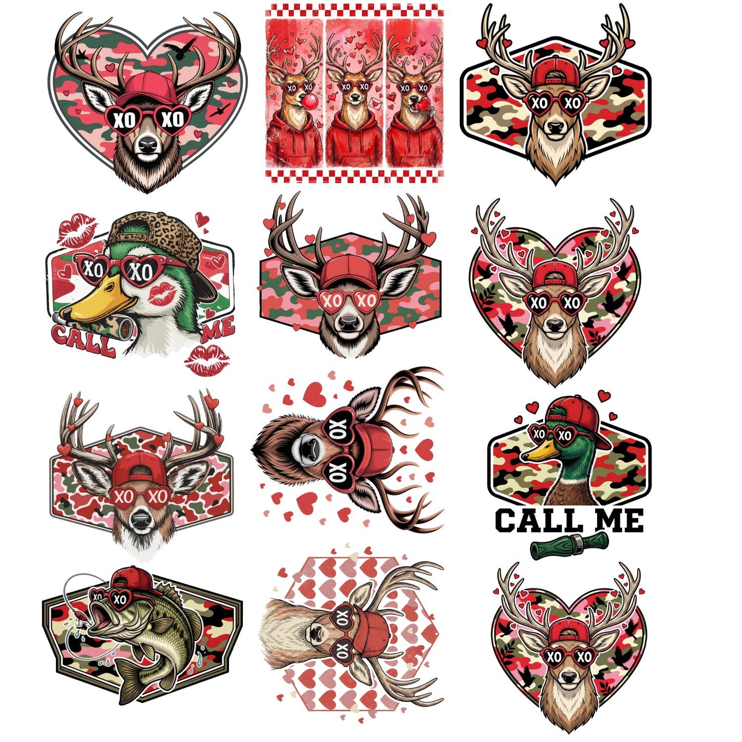 Camo Valentine Day DTF Premade Gangsheet 12 Full Size Transfers