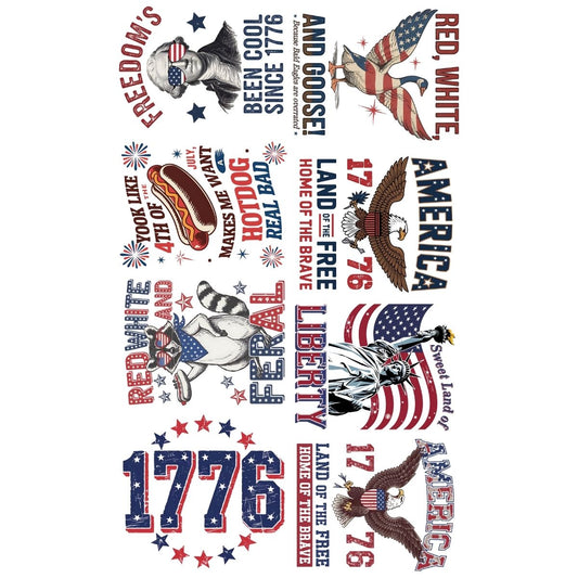 4th of July Vintage Premade Gangsheet 8 Adult Size Transfers
