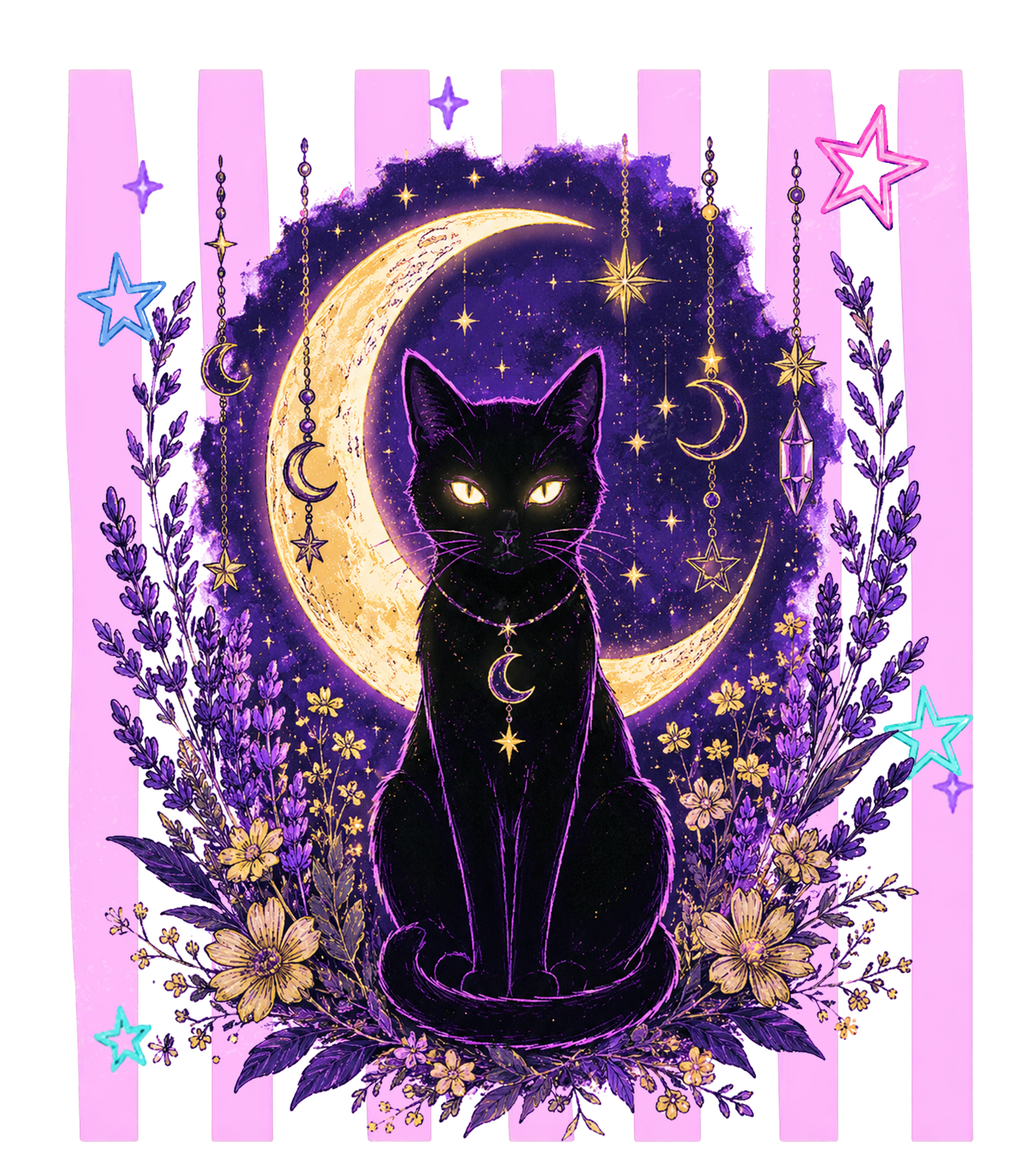 Spooky Black Cat with Moon