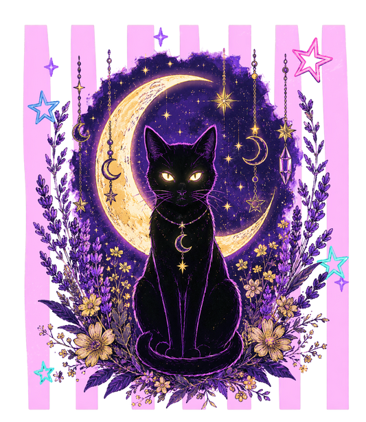 Spooky Black Cat with Moon