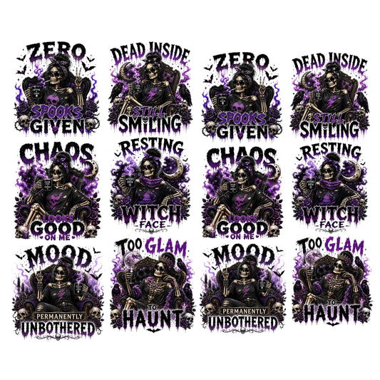 Gothic Skull Witch Halloween premade DTF gang sheet- 12 adult prints