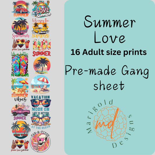 Summer Love DTF Gangsheet, Premade DTF gangsheet