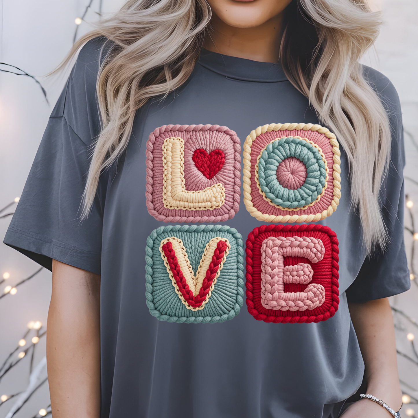 Faux Yarn Valentine Day 5 DTF Premade Gangsheet 6 Full Size Transfers