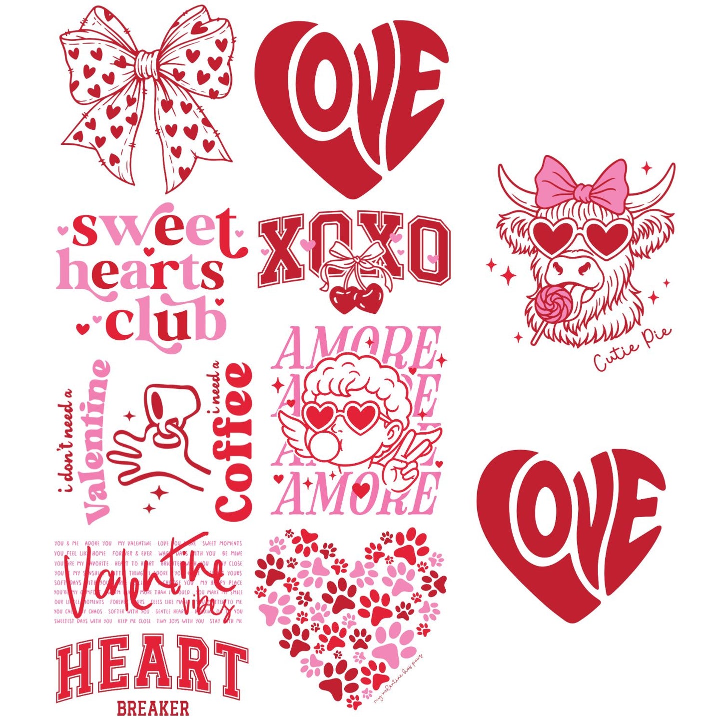 Valentine Day DTF Premade Gangsheet 11 Full Size Transfers