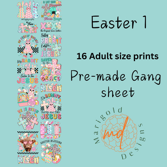 Easter One DTF Gangsheet, Premade DTF gangsheet
