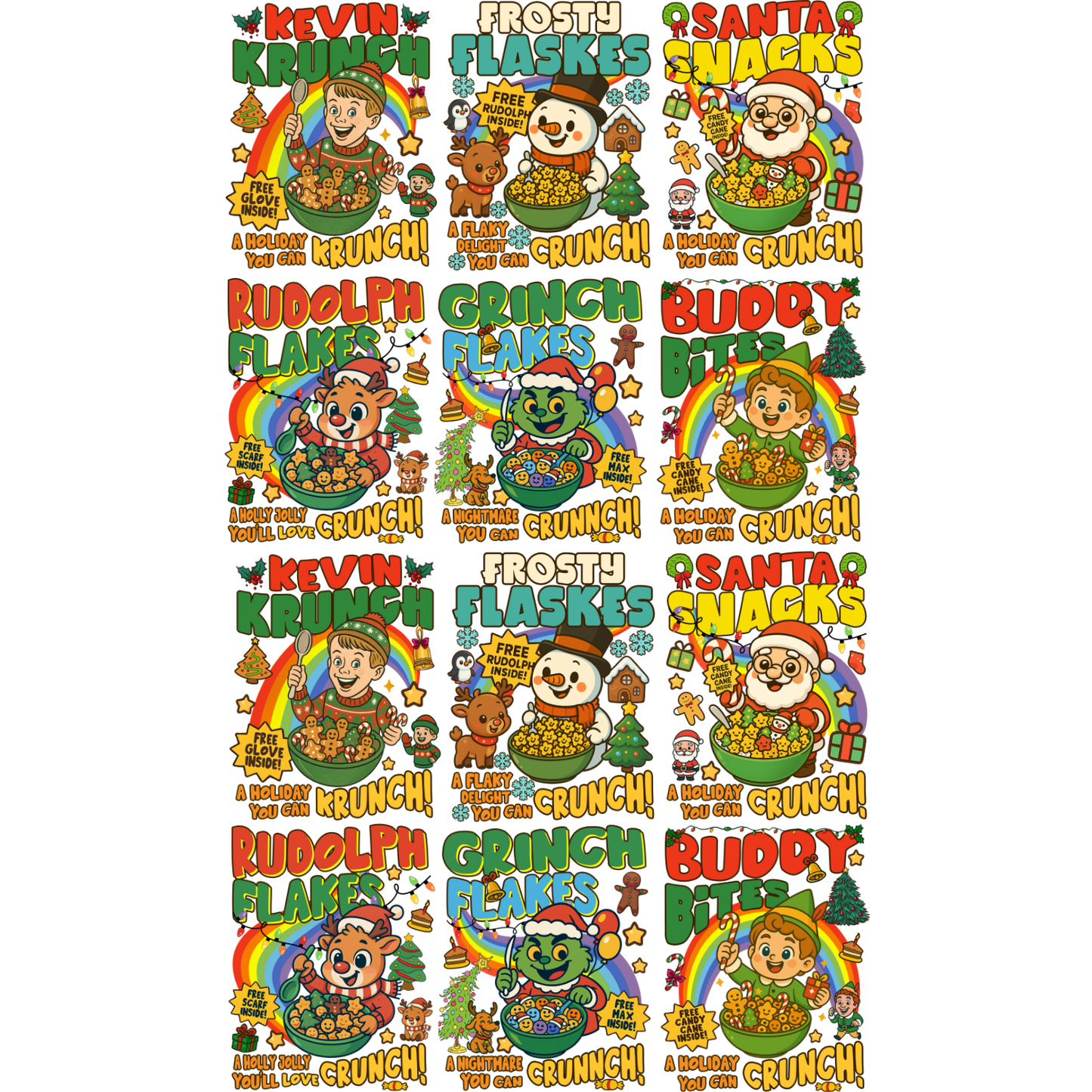 Funny kids Christmas Cereal Premade DTF gang sheet-12 kids print