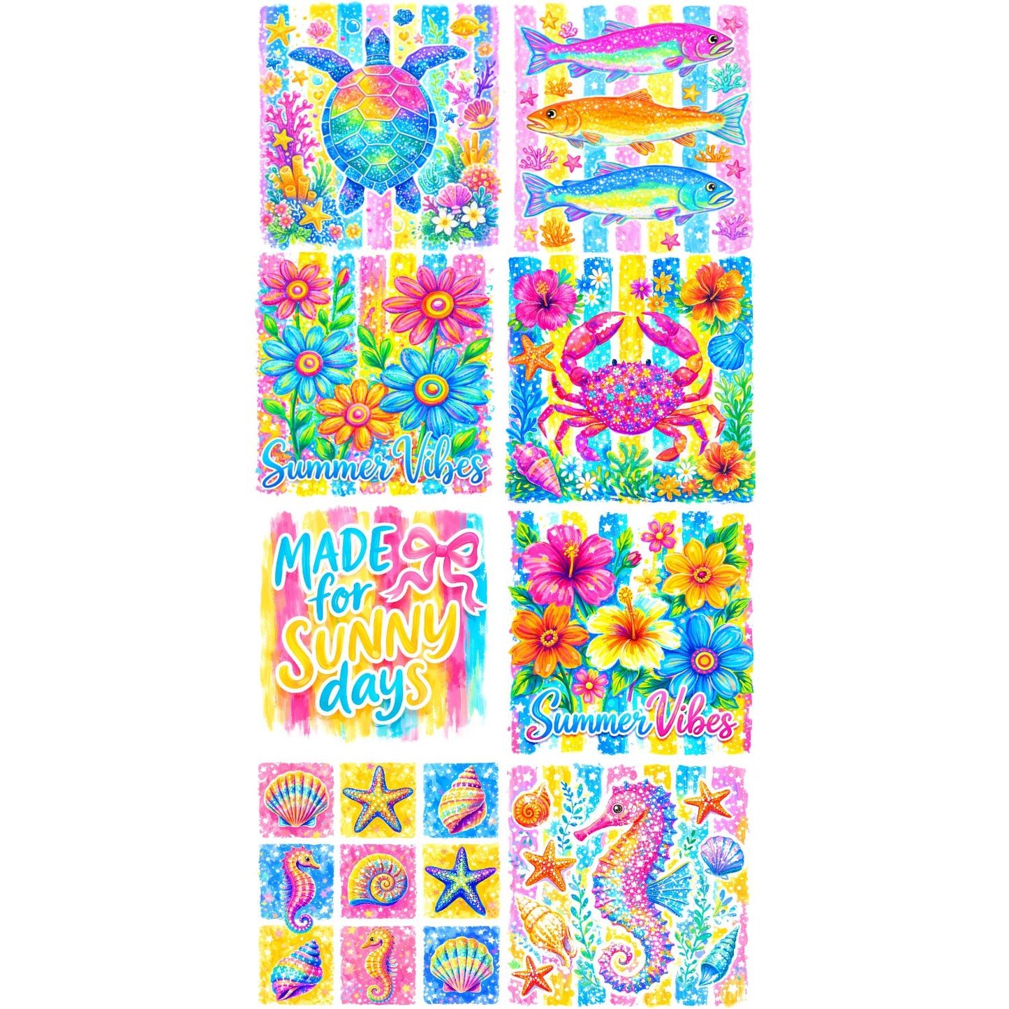 Coastal Preppy summer premade DTF gang sheet- 8 prints,