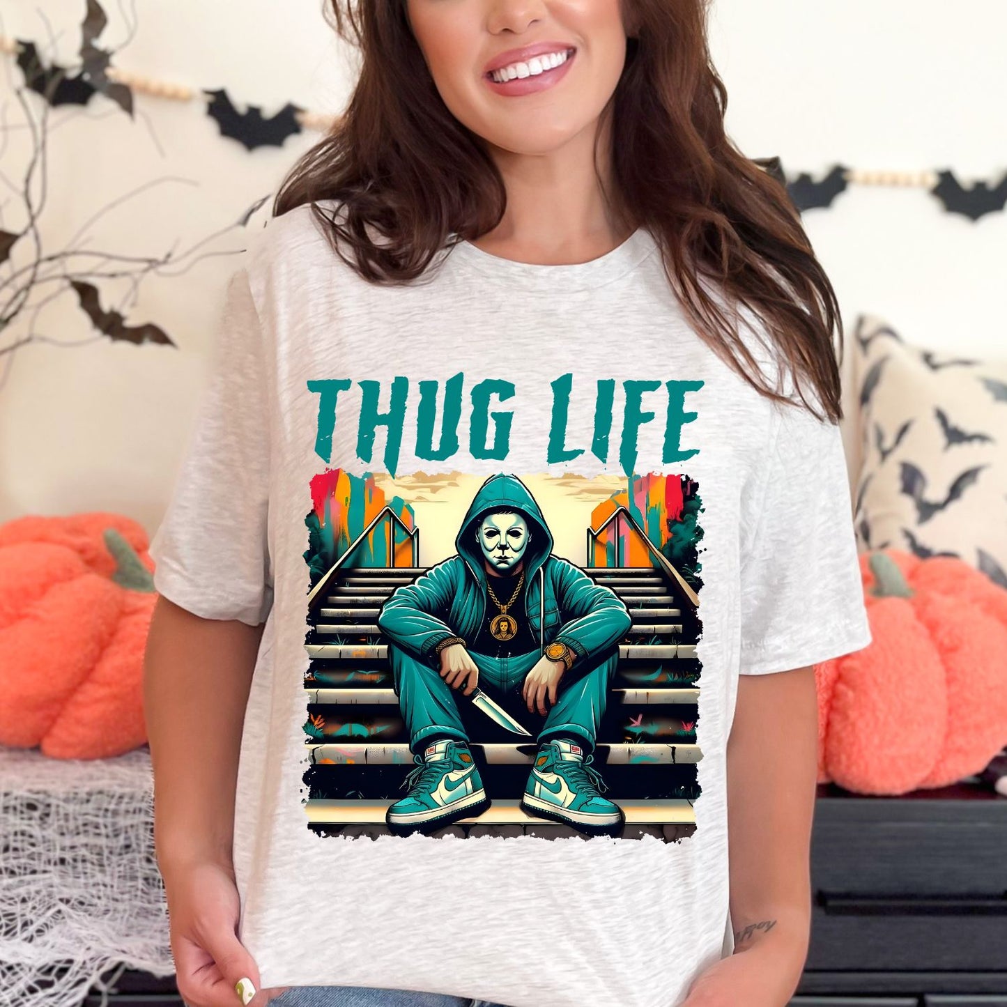 Thug Life Halloween Horror Movie Characters premade DTF gang sheet, Halloween Prints, Halloween Transfers, Killer Halloween transfers