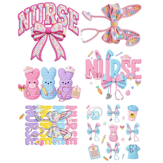 Yarn Easter Nurse Premade Gangsheet 6 Full Size Transfers