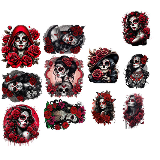Gothic Skull Women Halloween premade DTF gang sheet- 12 adult prints
