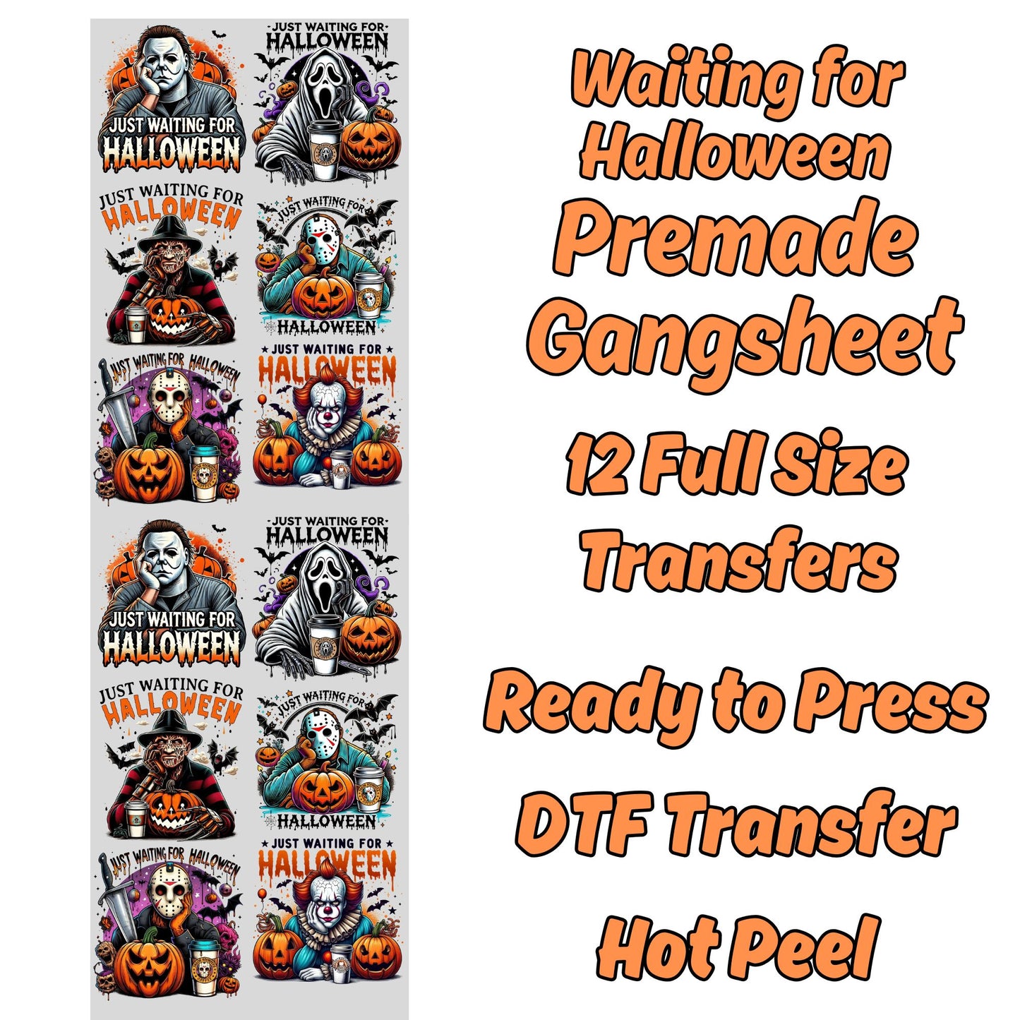 Waiting for Halloween Premade Gangsheet 12 Full Size Transfers