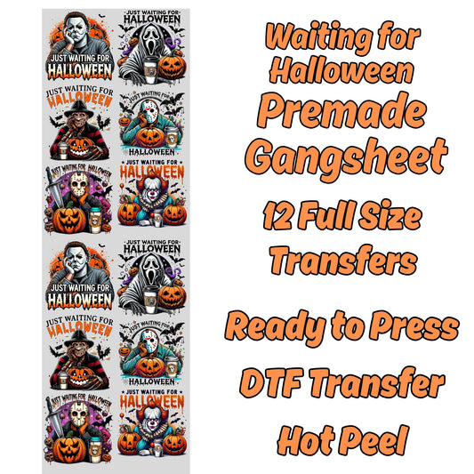 Waiting for Halloween Premade Gangsheet 12 Full Size Transfers