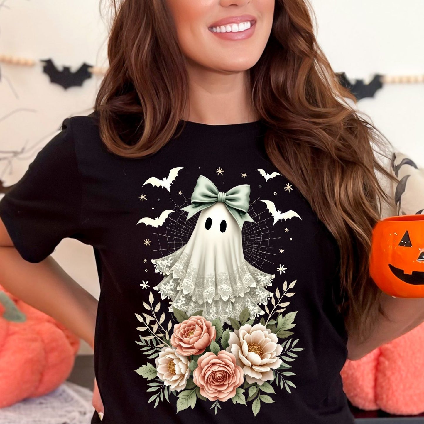 Halloween Lace Ghost Pastel DTF, Fall Ghost Lace Bow, Cute Boojee Halloween DTF, Cute Lace Ghost, Boo In Boojee, Halloween Boo Lace Bow,