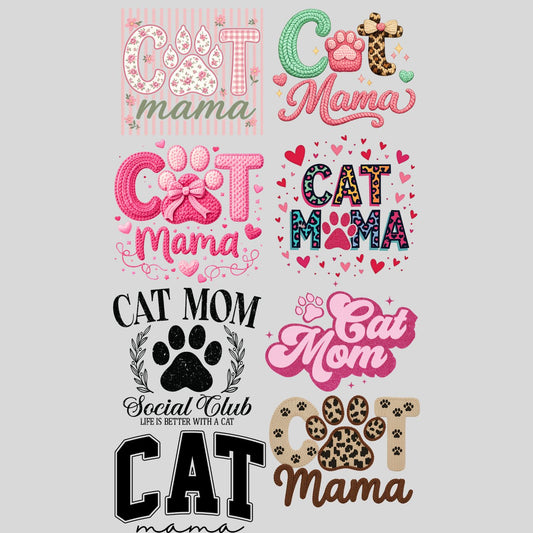 Cat Mama premade DTF gang sheet- 8 prints,