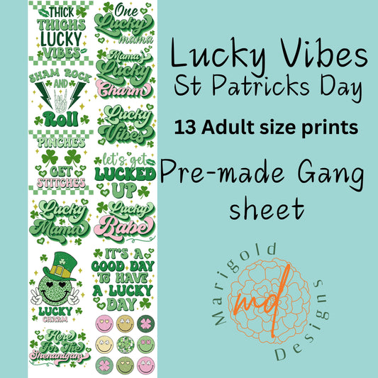 Lucky Vibes DTF Gangsheet, Premade DTF gangsheet