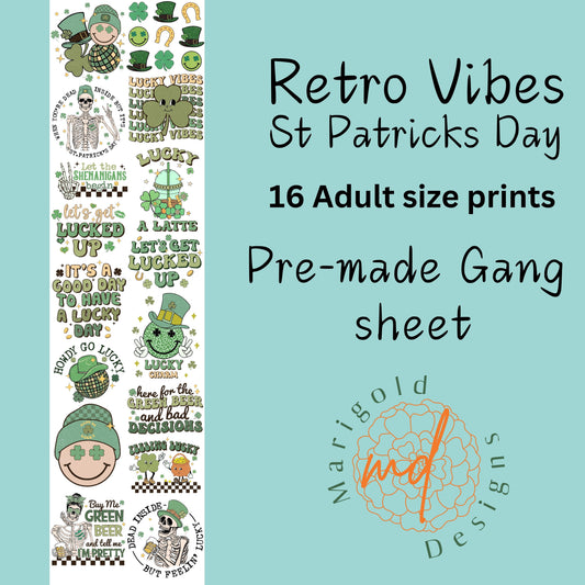 Retro Vibes St Patrick's Day DTF Gangsheet, Premade DTF gangsheet