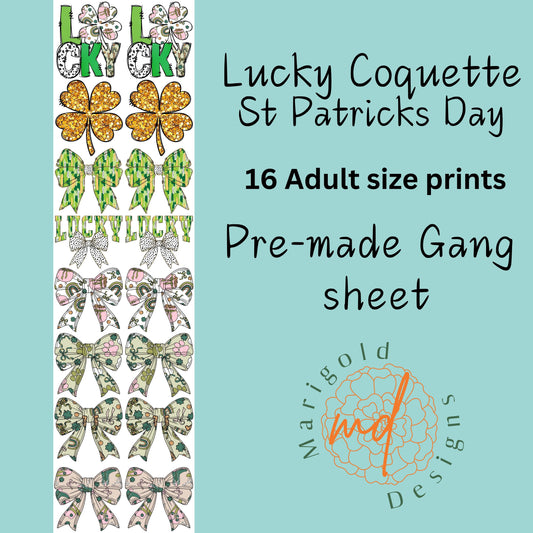 Lucky Coquette St Patrick's Day DTF Gangsheet, Premade DTF gangsheet (Copy)