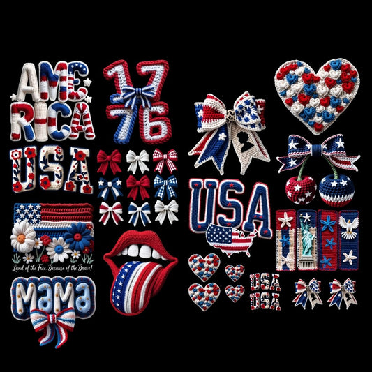 4th of July Yarn Premade Gangsheet 12 Full Size Transfers