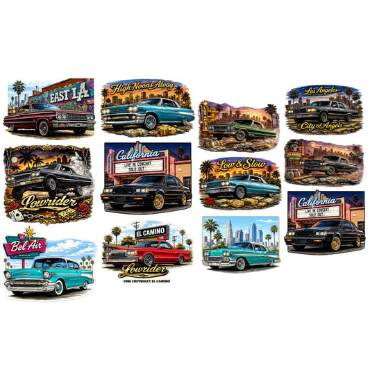 Lowrider Premade DTF gangsheet- 12 adult prints