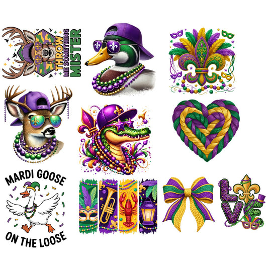 Mardi Gras Premade Gangsheet 10 Transfers