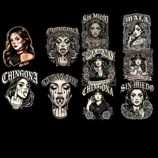 Chingona Halftone 2 Premade DTF gangsheet- 12 adult prints