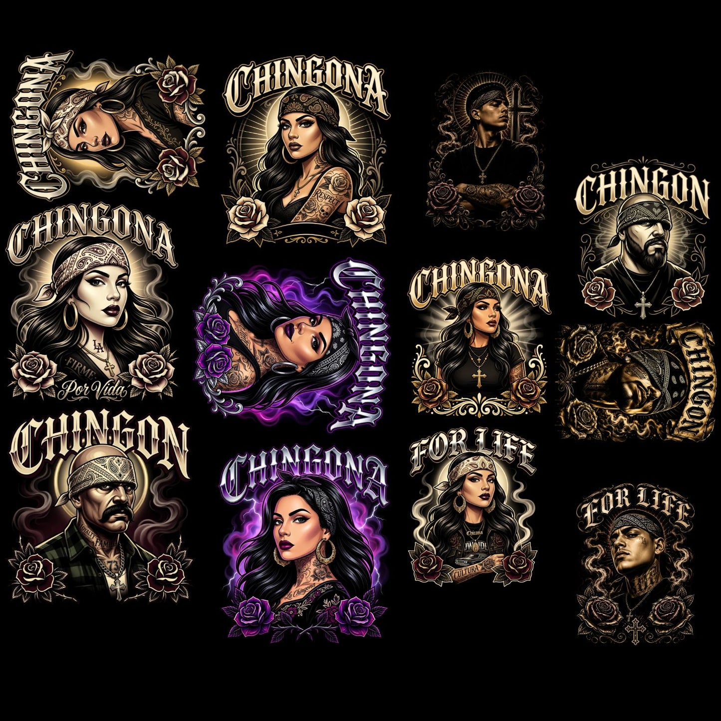 Chingona Halftone Premade DTF gangsheet- 12 adult prints