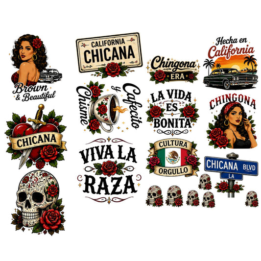 Chicana Premade DTF gangsheet- 11 adult prints