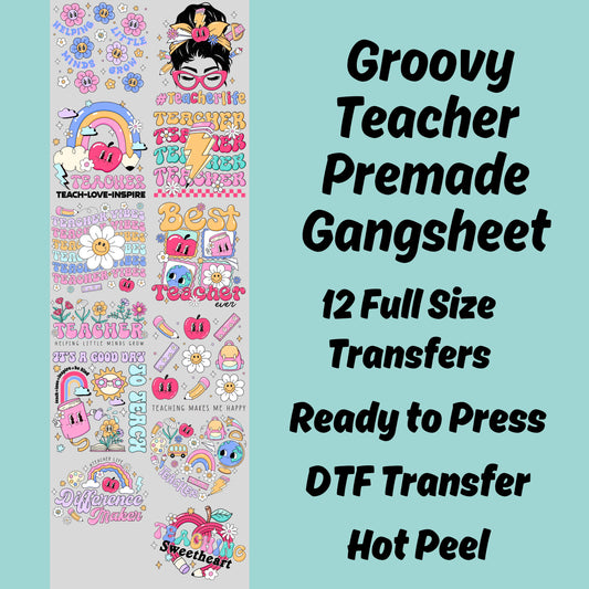Groovy Teacher DTF Bundle, Teacher Transfer, Teacher Life, Teach Love Inspire, Teacher heat transfer, Teacher Appreciation Gift, Teacher DTF