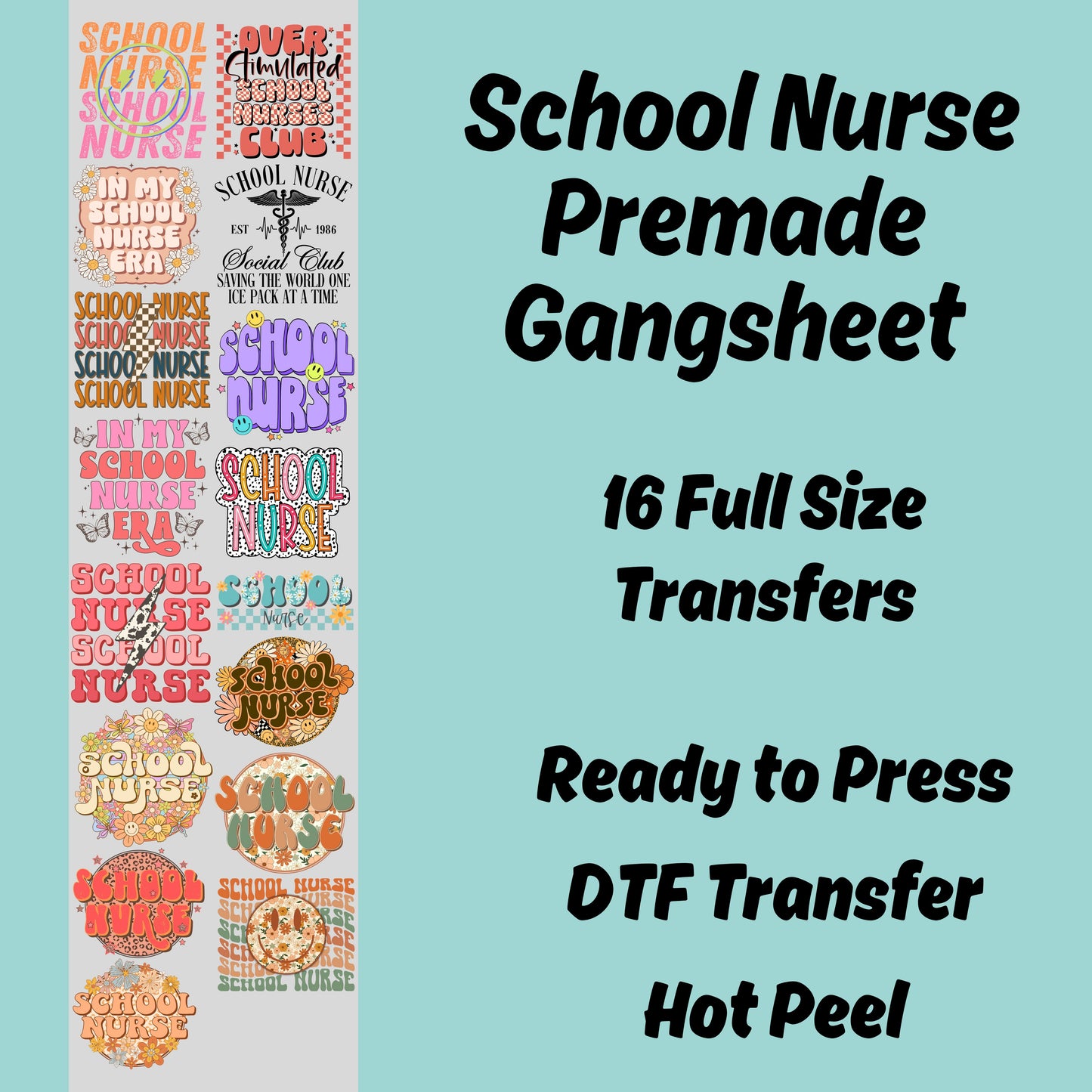 School Nurse DTF Transfers, Back To School, Gift for School Nurse, School Nurse Shirt Iron On, School Nurse Sublimation, Appreciation Gift