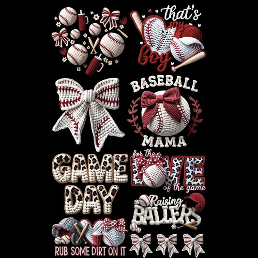 Faux Yarn Baseball Mini DTF gangsheet