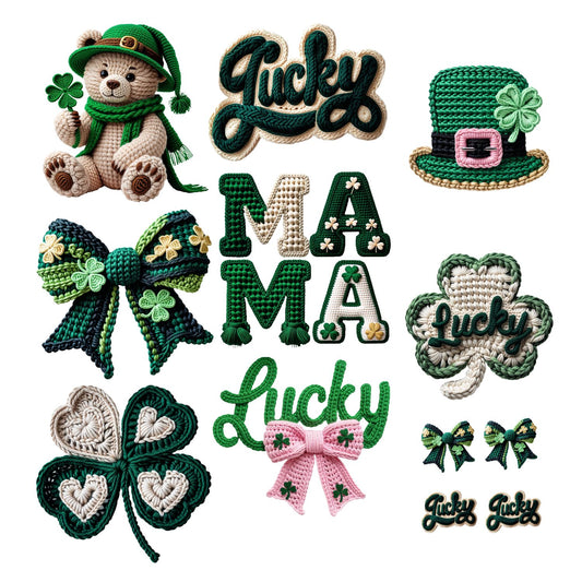 Crochet St. Patricks Day DTF Premade Gangsheet 8 Full Size Transfers