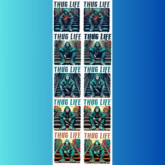 Thug Life Halloween Horror Movie Characters premade DTF gang sheet, Halloween Prints, Halloween Transfers, Killer Halloween transfers