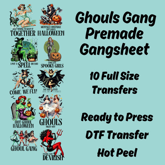 Halloween Ghouls Gang Premade DTF Transfers, Halloween transfers, Ghost DTF, Retro Halloween, Witchy transfers, spooky mama, Halloween print